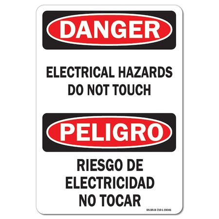 Signmission OSHA Sign, 10" Height, 14" Wide, Rigid Plastic, Electrical Hazards Do Not Touch Bilingual, Landscape OS-DS-P-1014-L-19341